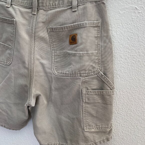 Carhartt Washed Duck Work Shorts Cargo Beige Tan 34 Workwear Distressed Stained - Picture 6 of 7